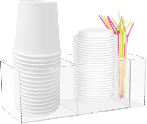 Sutowe Kaffeetassenhalter für Arbeitsplatte, 3 Fächer, Acryl, Kaffee-Bar-Organizer, Zubehör für Kaffeestation, Aufbewahrung, Dekoration Landhaus-Tisch(transparente)