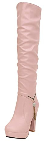 Generisch Stivali da donna con tacco alto al ginocchio, con tacco alto, con punta quadrata, caldi sopra il ginocchio, eleganti stivali in pelle antiscivolo