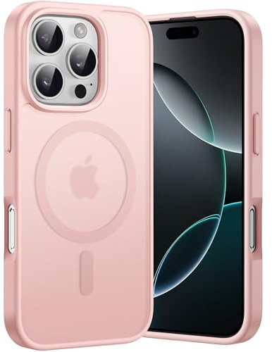 Opkiegrn Cover Magnetica for iPhone 16 Pro, Compatibile con MagSafe, Protezione Antiurto di Livello Militare, Custodia Traslucida Acrilico Posteriore Protettiva Sottile Case, Rosa Calda