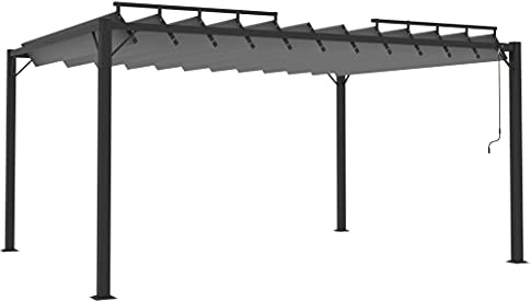 Pérgola con Techo de Lamas 3x4 m de Tela Antracita y Aluminio, Techo Ajustable para Sol y Sombra, Elegante Cubierta de Patio para jardín, terraza y Zona de Piscina.