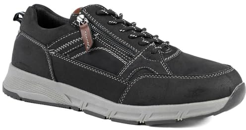 Pavers Wide Mens Wide Fit Zip & Lace Fasten Casual Trainers Black Size 9