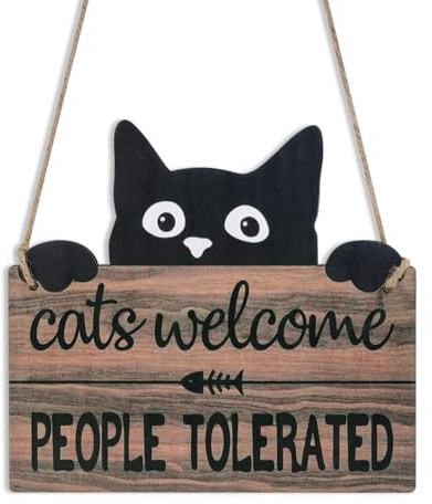 NypmhFable Lustiges Katze Türdekoration, Cats Welcome People Tolerated Rustikales Holzschild für Haustierliebhaber Eingang Veranda Outdoor