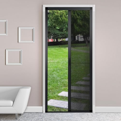 Porte moustiquaire rétractable avec cadre en aluminium et maille anti-insectes pour portes simples ou doubles