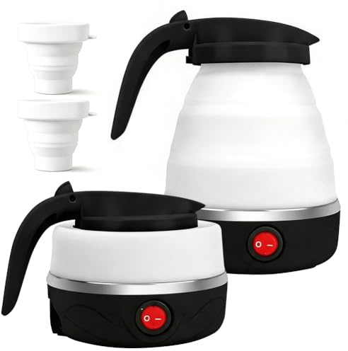 Camping Faltbarer Wasserkocher, Elektrischer Wasserkocher, 0.6L Silikon Tragbarer Wasserkessel für Küche Reise Camping Outdoor (Schwarz)