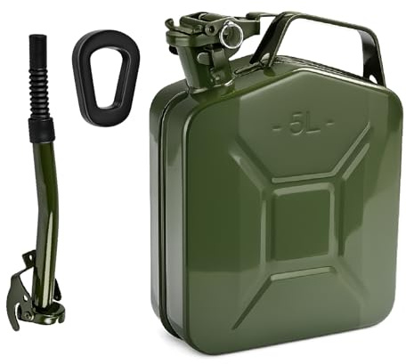 Crisalide® - Tanica Carburante in Acciaio 5L 10L 20L con Bocchettone Travaso, Omologata Trasporto Benzina e Gasolio, Antiruggine, Chiusura Ermetica, Tanica Benzina Metallo (5L)
