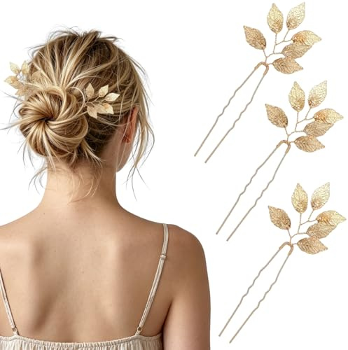 3 Stück Haarschmuck Gold Damen, U-förmige Haarnadeln Metall Brautschmuck Hochzeit, Haarreif für Braut Brautjungfern Party Abschlussball