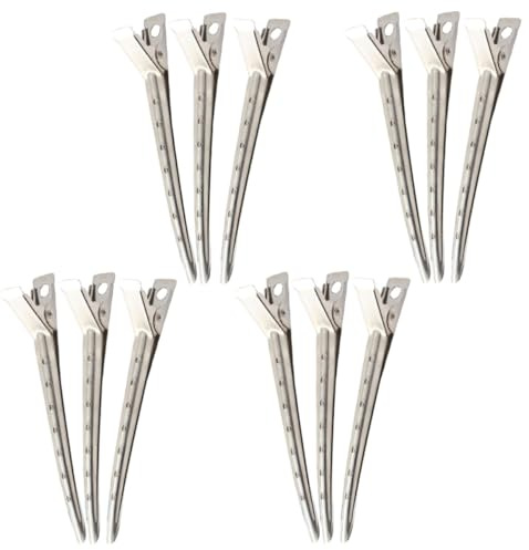Healeved Maintien Tension 12 Pinces à Cheveux de Coiffeur en Acier Inoxydable Argenté et Séparation des Mèches pour Coiffure Professionnelle en Salon de