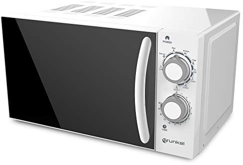 Grunkel - Microondas con grill blanco de 20 litros de capacidad y 700W. 5 niveles de potencia y 3 niveles de combinado, función descongelación y temporizador hasta 30 minutos.