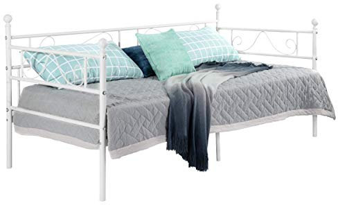 EGGREE Tagesbett Bettsofa Schlafsofa Einzelbett Metallbett Jugendbett Kinderbett Gästebett Bett Sofa 90x190cm Beige