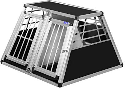 ALPUNA Transportbox N73 – Aluminium Doppelbox für Hunde 92x93x63cm, Auto Hundebox mit Trennwand & Notausstieg, sicherer Hundetransport im Kofferraum