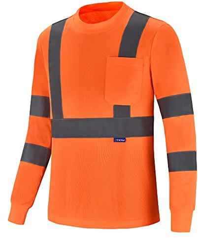 A-SAFETY Safety Workwear Mens High Visibility Reflective Long Sleeve Shirt Orange L