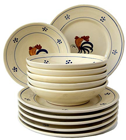 Colì Tafelservice für 12 Personen - Farbiges Tafelservice mit Gallo-Design - Keramik, Emaille - Dinnerware Set, Spülmaschinen- und Mikrowellengeeignet