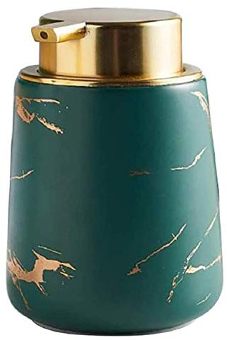 FülleMore Seifenspender Marmor Optik Spülmittelspender aus Keramik, 400ml wiederbefüllbar Shampoospender Pumpseifenspender für Küche Badezimmer Shampoo Öle Lotionen (Dunkelgrün)
