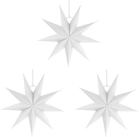 3 Pieces 9-Pointed White Paper Star Christmas Decorations Ceiling Tree Decorations Room Hanging Hanging Lampshade Christmas Holiday, Baby Shower,Weddings, Birthday Party Decorations (White)