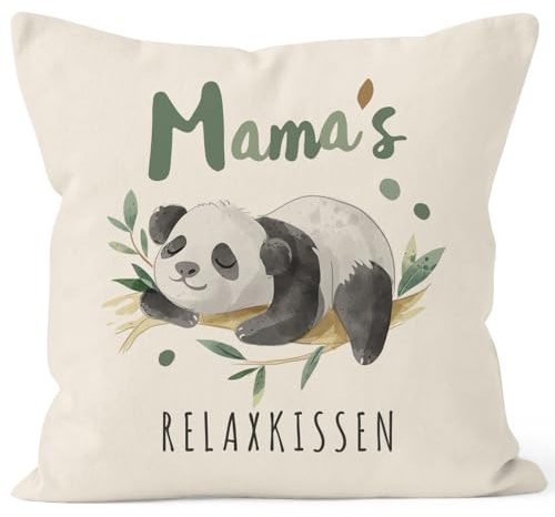 SpecialMe® Kissen-Bezug Spruch Mama/Papas Relaxkissen Panda Geschenke für Eltern Dekokissen Natur 40cm x 40cm