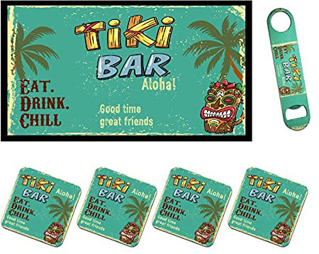 Bang Tidy Clothing Bar Runner Mat, Matching Bottle Opener and 4 x Drinks Coasters Gift Set - Cocktail Wine Beer Gifts - Home Bar Accessories for Pub Bars Man Cave Garden Tiki - BAR-RUN-SET-116