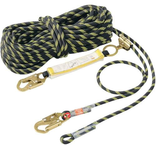 VEVOR Corda da Arrampicata per Esterni 45,7 m Tensione di Rottura 30KN, Corda da Arrampicata Statica con Moschettoni in Acciaio Pinza per Corda per Fuga, Avventure all'Aperto Trasporto di Legname