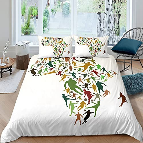 Homewish Fußball Bettbezug 135x200 Fußball Print Bettwäsche-Set für Kinder Jungen Teens Mann Ball Sport Thema Trösterbezug Abstrakte Karte von Südafrika Bettbezug mit 1 Kissenbezug