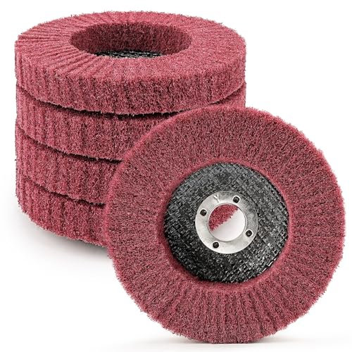 SI FANG 100mm Nylon Fiber Flap Disc Polishing Wheel 4 inch Scouring Pad Buffing Wheel Abrasive Grinding Discs, for Stainless Steel Copper Aluminum Wood Polishing/Rust Removal, 5Pcs 320 Grit