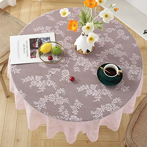 Tischdecke Spitze Rund 150cm,Tischwäsche Spitze Vintage Boho Rosa Blumen Muster,Tischtuch Spitzenoptik Runde,Retro Hochzeit Tischdeko