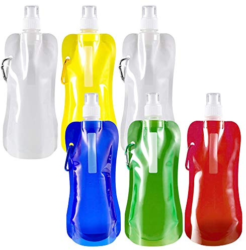 Gukasxi 6 Stück Faltbare Flexible Wasserflasche Wiederverwendbare Wasser Flaschen Mit Karabinerhaken Water Pouch Faltbare Wasserflasche Für Outdoor Kampierendes Wanderndes Abenteuer