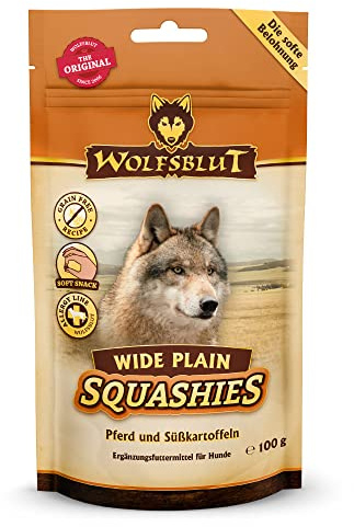 WOLFSBLUT – Wide Plain Squashies Adult | Softe Snacks mit natürlichen Zutaten und wertvollen Superfoods für ausgewachsene Hunde. Hundesnack ohne Zusatzstoffe im Beutel | 8x100g