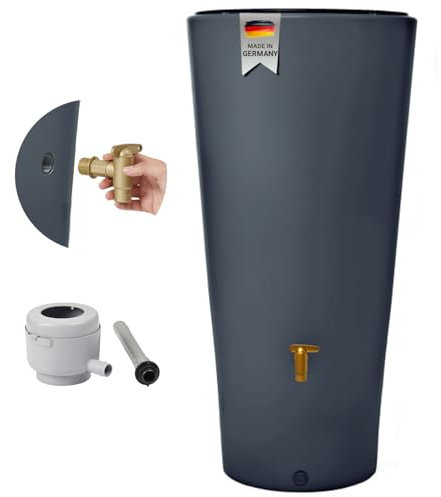 4rain Vaso 2in1 Regentonne 220 Liter Graphite Grey inkl. Kunststoff-Auslaufhahn und Fallrohranschluss - Regenfass, Regenwassersammler, Regenwassertonne, Regenwassertank, Wassertank, Regensammler