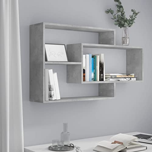 homiuse 104x20x58,5 cm Wandregale Betongrau Bücherregal Wandregal Holz Regal Küchenregal Kinderzimmer Wandboard Wall Shelf