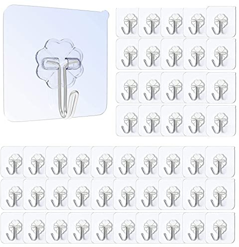 FLOTRUTE 50 Stück klebehaken Selbstklebende Haken, transparent Klebehaken, wandhaken selbstklebend transparent, Wasserfeste Mehrzweckhaken für Handtuch, Mantel, Schlüssel und Küchenutensilien