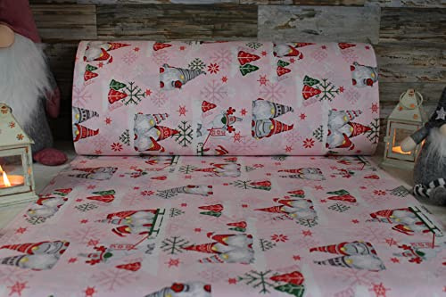 240cm Breit Meterware ab 50cm Weihnachtsstoffe Popeline Baumwolle Stoff Baumwollstoff Weihnachten Stoffe Weihnachtsstoff Bastelstoff Wichtel ÖKO-TEX VP0W007 (Rosa)