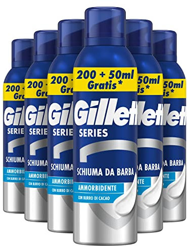 Gillette Series SCHIUMA DA BARBA AMMORBIDENTE Con Burro Di Cacao, Protezione Completa Dalle Irritazioni, Aiuta A Proteggere Da Tagli, Bruciature, Irritazioni E Arrossamenti, 250ml X6