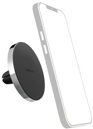 Hama Auto Handyhalterung „Lock“ für Lüftung, Magnet, drehbar, kompakt | Smartphone Halterung schwarz/silber, Handyhalter, Kfz Halterung, zum Klemmen, gummiert für iPhone 17 16 15 14 13 Pro Max mini