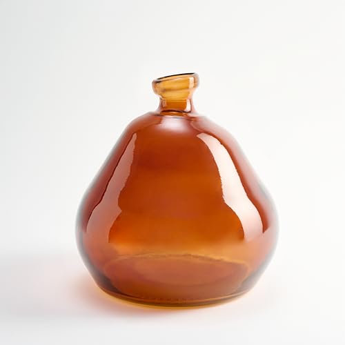 Vaso basso in vetro riciclato e design liscio irregolare - Vaso di vetro artigianale stile mediterraneo Decorazione della casa (Ambra)