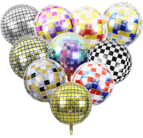 PIWOSGOL 10 Stück Discokugel Luftballon, Disco Folienballons, Deko Disco Party Ballons, 22 Zoll 4D Luftballons Luftballons für Disco-Mottoparty Geburtstag Party Mitzvah Abschlussfeier Dekoration