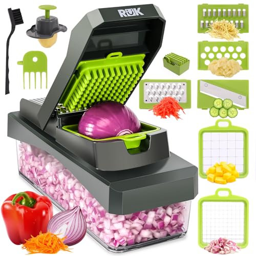 RüK 10-in-1 Gemüseschneider Zwiebelschneider, Mandoline Gemüsehobel, Zerkleinerer, Obstschneider - Vegetable Chopper, ABS