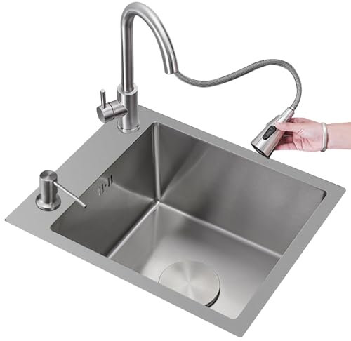 Küchenspülen Platzsparendes Barspülbecken Für Die Küche Einbauwaschbecken Mit Ausziehbarer Armatur Edelstahlbecken Geschirrspülbecken Einfach Zu Säubern (Color : Silver, S : 36 * 36 * 21cm)