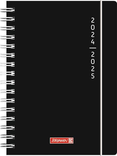 BRUNNEN Schülerkalender (2024/2025) „Plain Black“, 1 Seite = 1 Tag, A5, 352 Seiten, schwarz