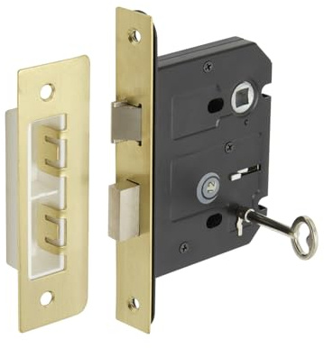 Satin Brass 3 Lever Mortice Key Lock for Doors - 76mm / 57mm Backset