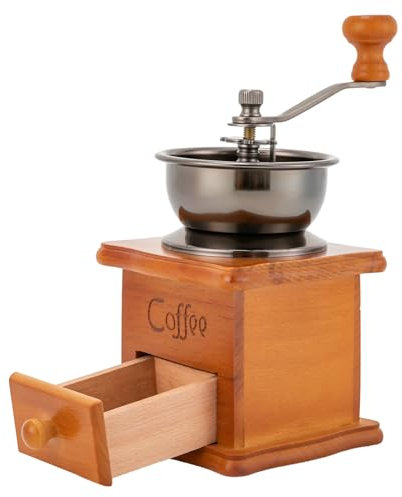 ATIVLB Molinillo de café marrón retro manual en madera con manivela, portátil, diseño antiguo, molinillo de mano para granos de café