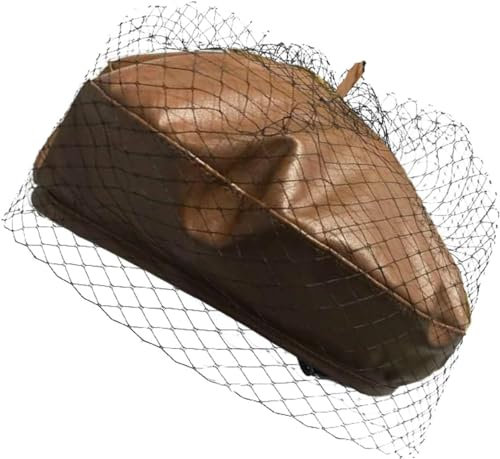 Vagbalena Béret pour Femmes avec Voile béret PU Cuir Journal garçon Chapeau décontracté Béret français de Baker Couleur décontracté Chapeau de Peintre Classique Casquette Plate (Marron,Une Taille)