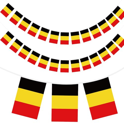 G2PLUS 11M Belgien Flaggenkette, Girlande mit 40 Belgien Flaggen, Belgien Nationalflagge, 14x21CM Fähnchen Wimpelkette für Garten Bar Dekorationen