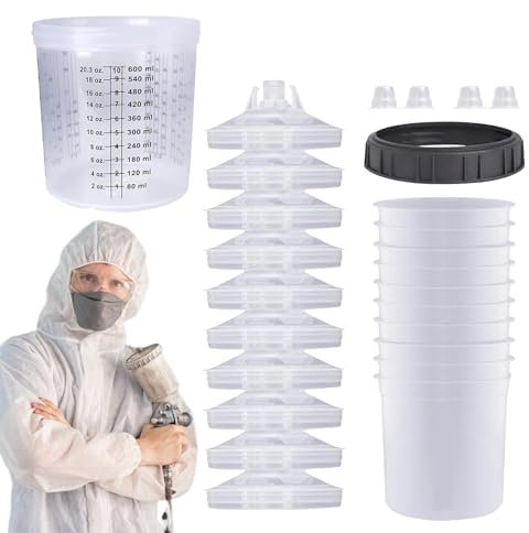 Gkumgwo Vasos medidores de Pintura, Vasos mezcladores de Pintura con Tapas - Kit de Vasos mezcladores de Pintura Transparente de 10 Piezas para automóviles | Vasos medidores de Pintura con Tapas y
