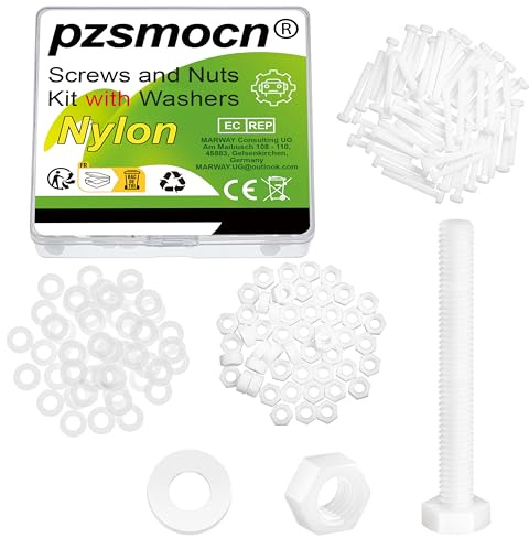 Pzsmocn 150 Piezas/50 Juegos M5*40 mm Tornillos de Hexagonales Externos de Nailon Blanco Plástico Tuerca Kit con Arandela Aislante, Tamaño Estándar para Bricolaje y Ensamblaje Electrónico.