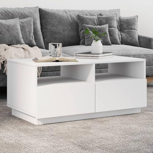 BaraSh Coffee Table with LED Lights White 90x49x40 cm,Coffee Table, Coffee Table with Storage, Coffee Tables for Living Room with Led RGB Lights Drawer Storage and Open Shelf Centre Tea Table for Home