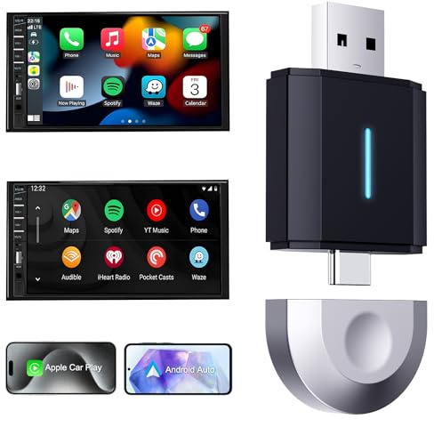 ABLEWE Android Auto Wireless Adapter, 2 in 1 fürPhones, Plug & Play Dongle für iOS 10+ und Android 11+, mitOTA, 5,8GHz Wi-Fi, Typ-C/USB, Schwarz