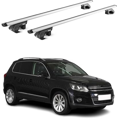 OMAC Dachträger für VW Tiguan 2007-2016 Silber Aluminium | TÜV geprüft, bis 90 kg Traglast, T-Nut-Befestigung, für Standard-Dachreling geeignet, Querträger, Grundträger