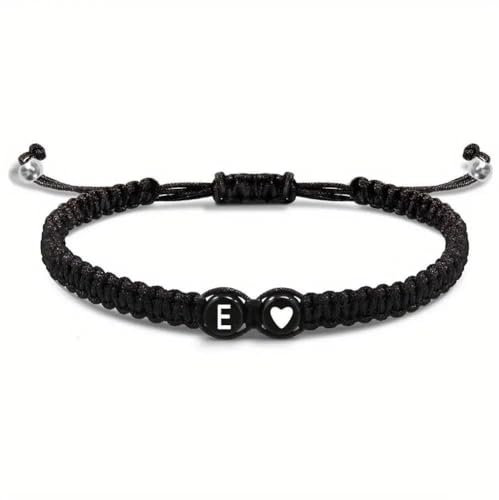 LIUYUYOUGO Freundschaftsarmband,Armband Mit Initialen Für Damen Und Herren Buchstabe A–Z Charm Armbänder Mit Herzmotiv Geflochten Passende Paar Armbänder Schwarzes Seil Handgefertigt Gewebte Fre
