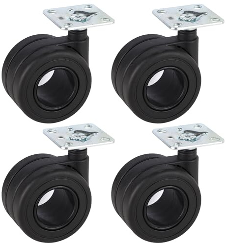 Dörner + Helmer Lot de 4 roulettes doubles en plastique - 65 x 43 mm - Charge maximale : 240 kg - Plaque de 47 x 47 mm - Noir