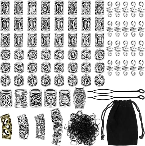 DIY Perlen Set, 80pcs Antike Haar- und Bartperlen Alphabet Armband Charme, klassische Muster Spacer mit Aufbewahrungsbeutel