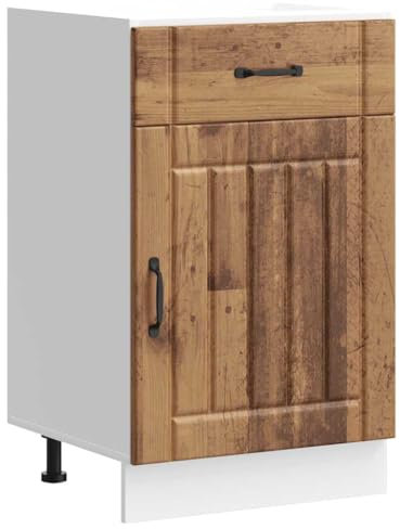 vidaXL kitchen base cabinet - lucca old wood storage unit with doors & adjustable feet - engineered wood design - 50x46x81.5 cm - modern style - brown